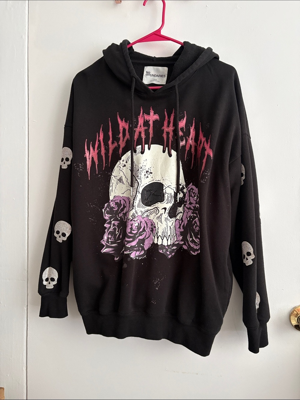 No Boundaries Black Skull & Purple Rose Graphic Crewneck Hoodie